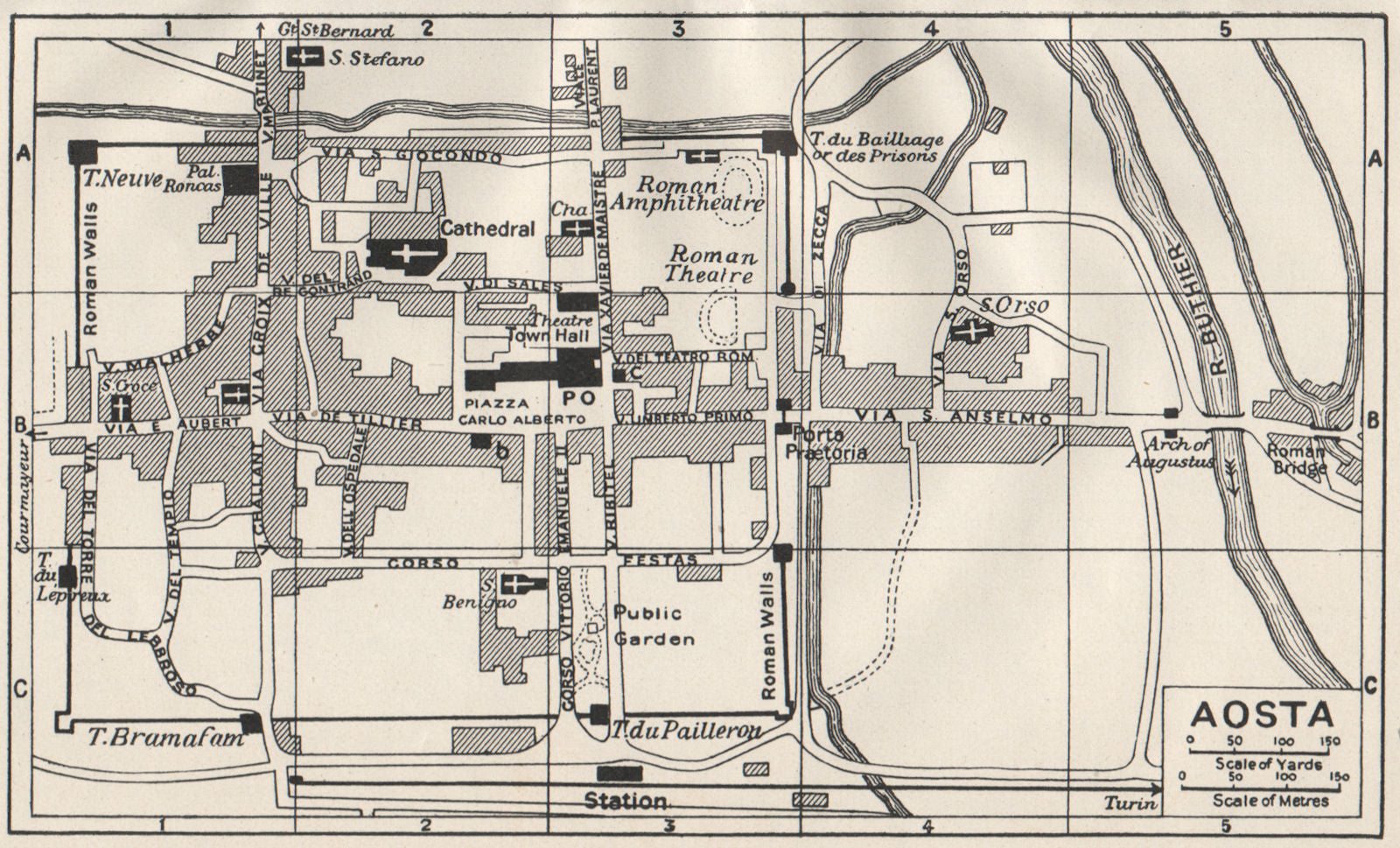 AOSTA. Vintage town map plan. Italy 1930 old vintage chart
